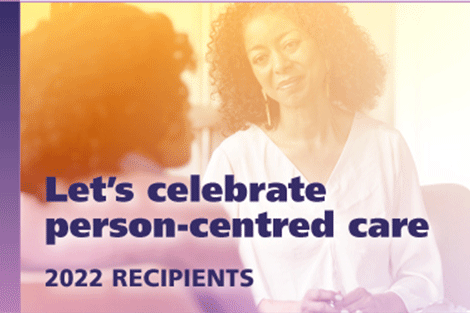 Image of patient and healthcare provider with text: Let's celebrate person-centred care